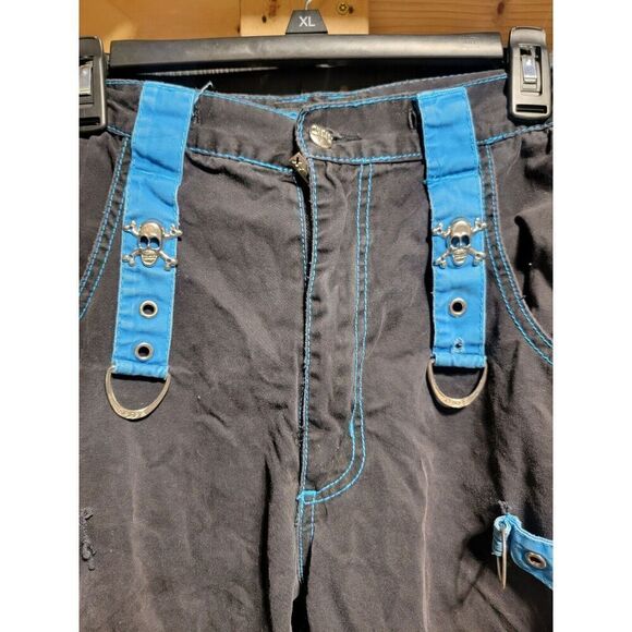 Tripp NYC Mens Shorts M Black Blue Chains Goth Zip Off Goth Punk Cargo Bondage - Picture 4 of 9